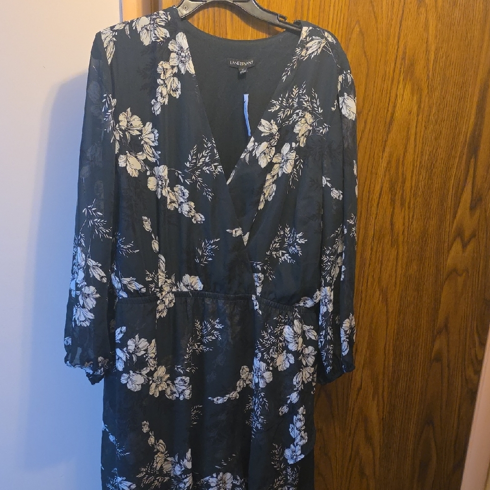 Lane Bryant V-neck Hunter Green &white Dress Women's 20